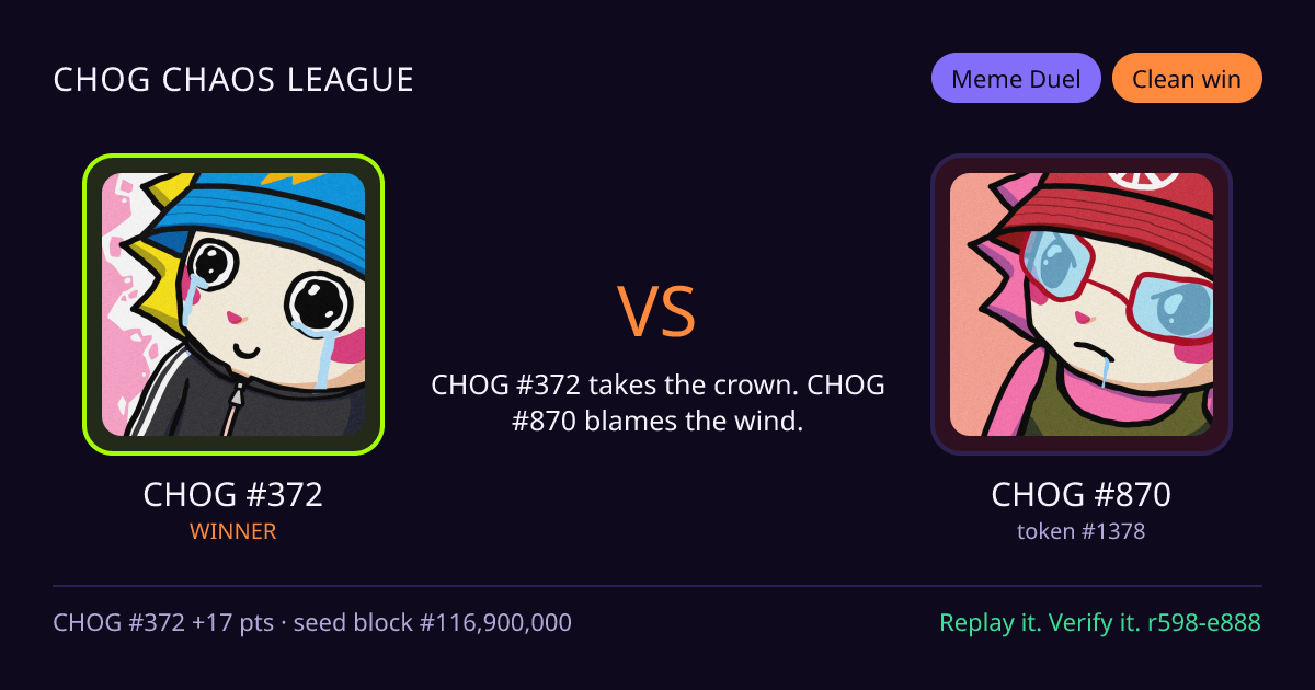 Highlight card: CHOG #372 versus CHOG #870