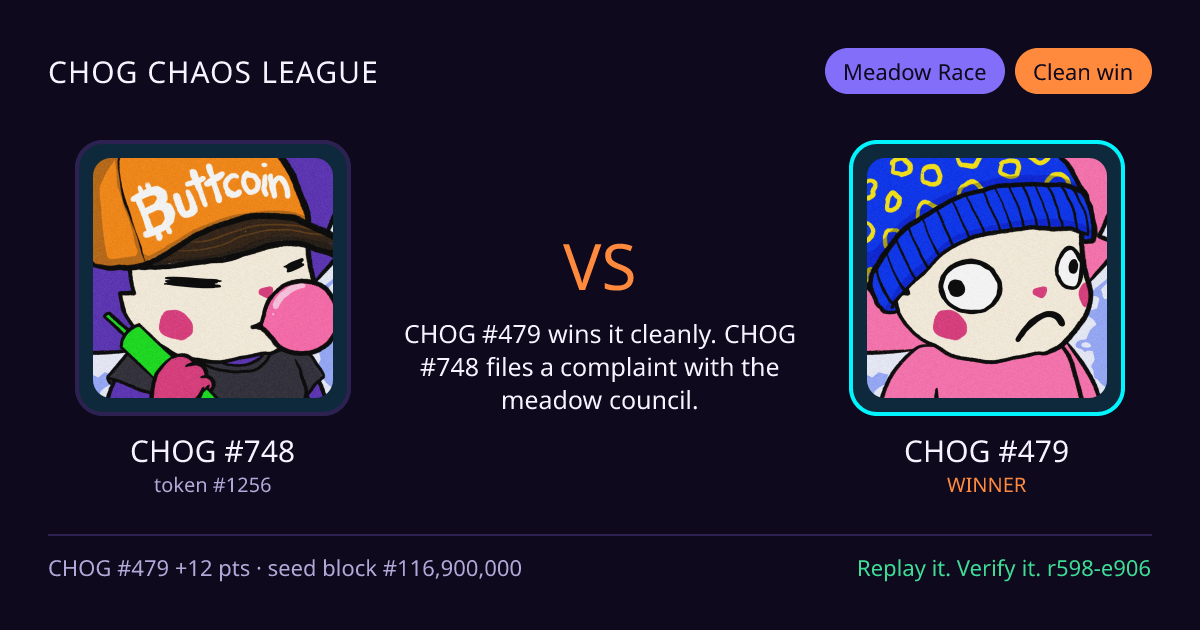 Highlight card: CHOG #748 versus CHOG #479
