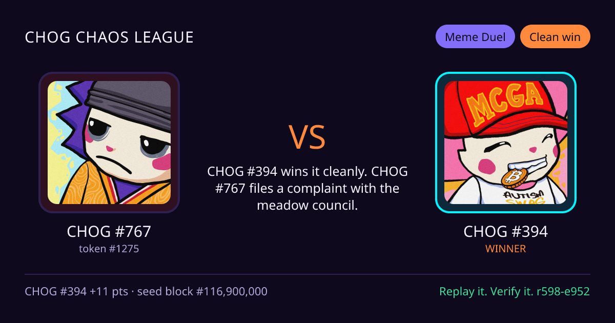 Highlight card: CHOG #767 versus CHOG #394