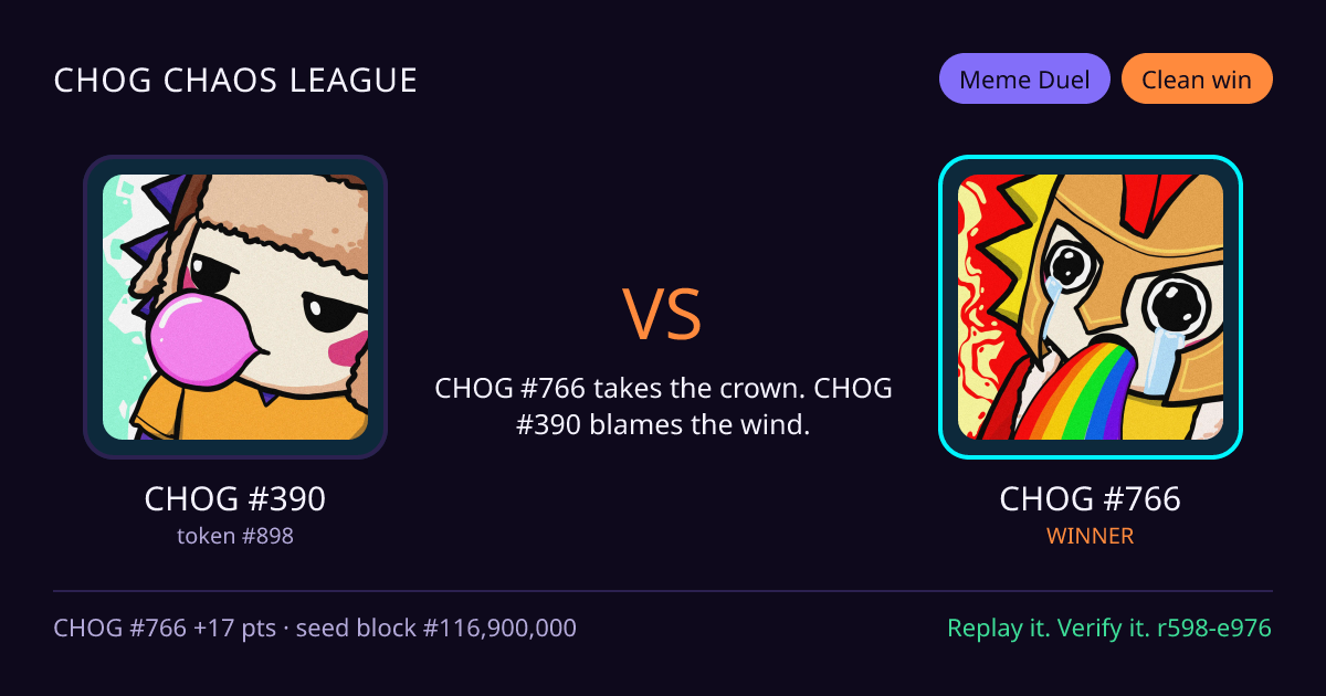 Highlight card: CHOG #390 versus CHOG #766