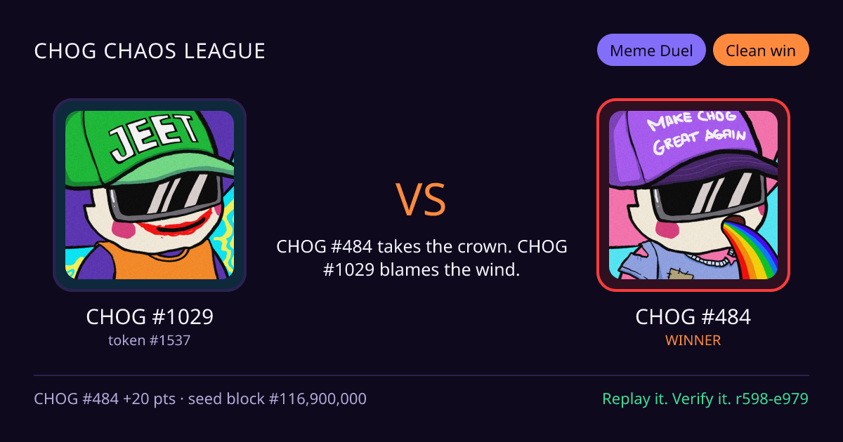 Highlight card: CHOG #1029 versus CHOG #484