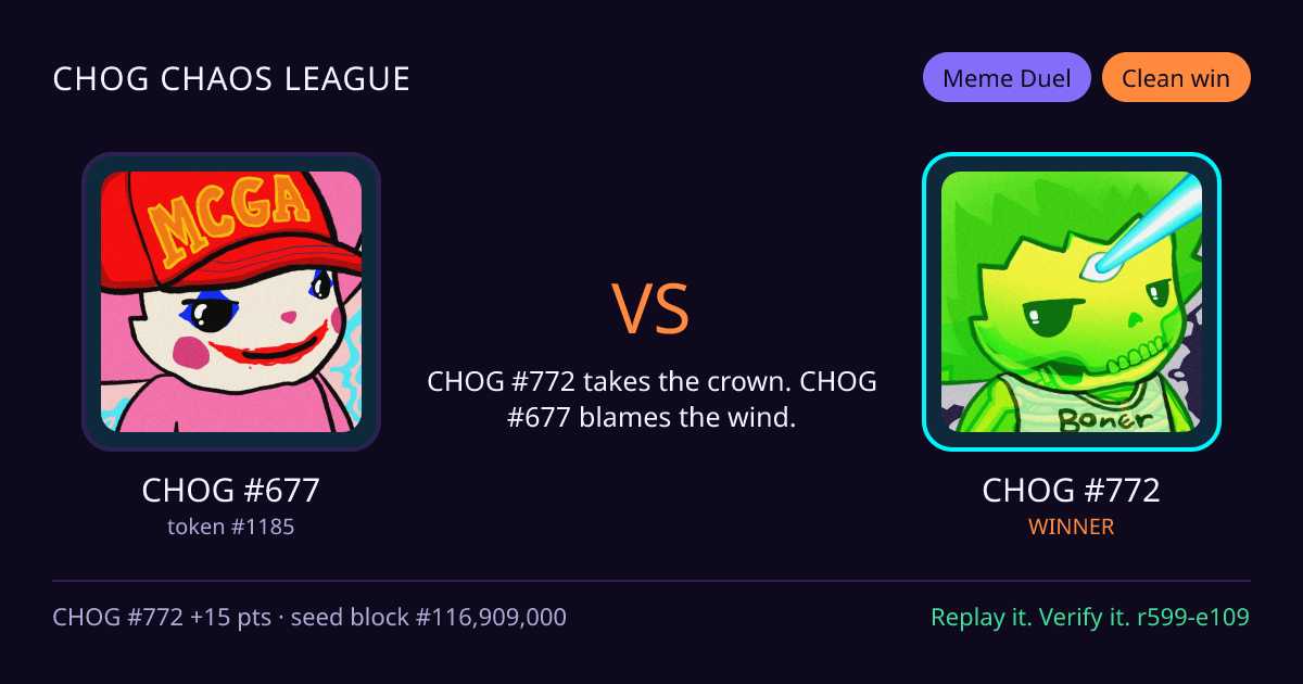 Highlight card: CHOG #677 versus CHOG #772