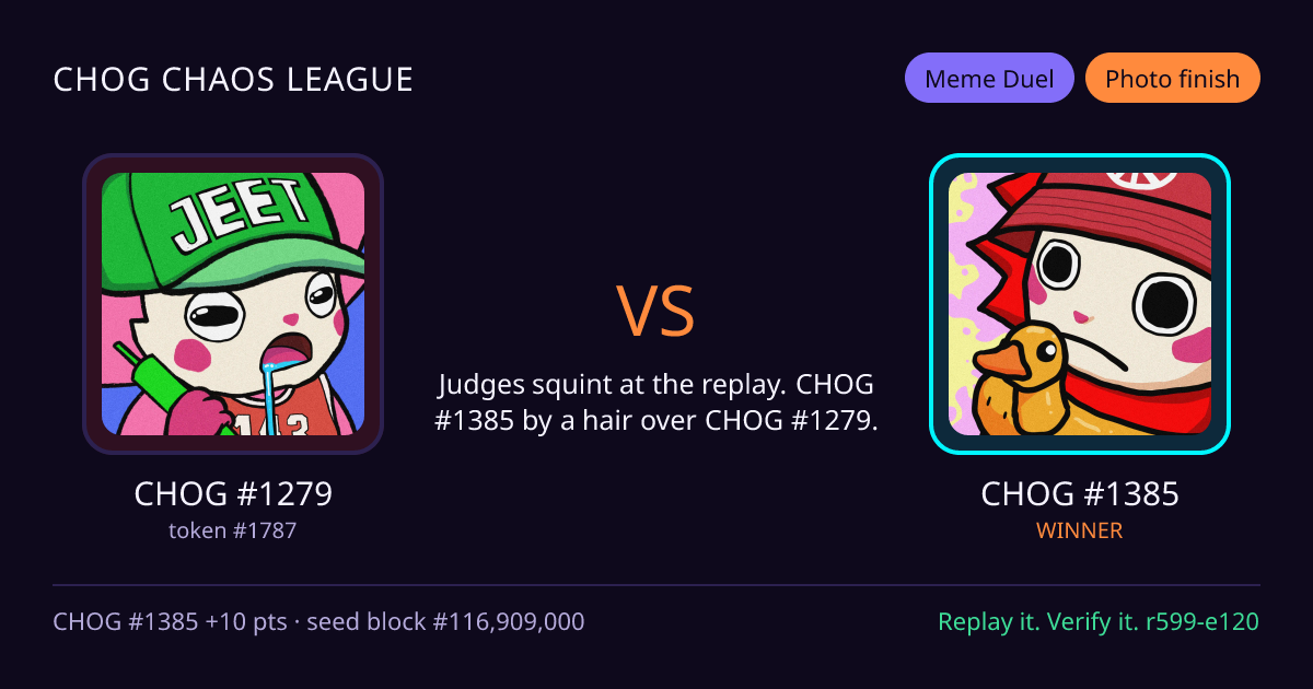 Highlight card: CHOG #1279 versus CHOG #1385