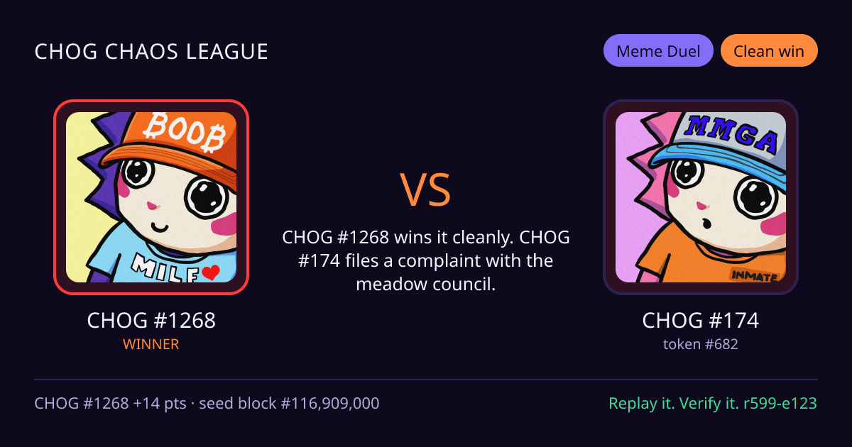 Highlight card: CHOG #1268 versus CHOG #174