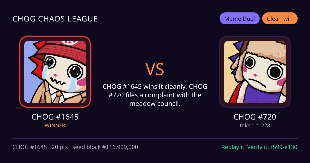 Highlight card: CHOG #1645 versus CHOG #720