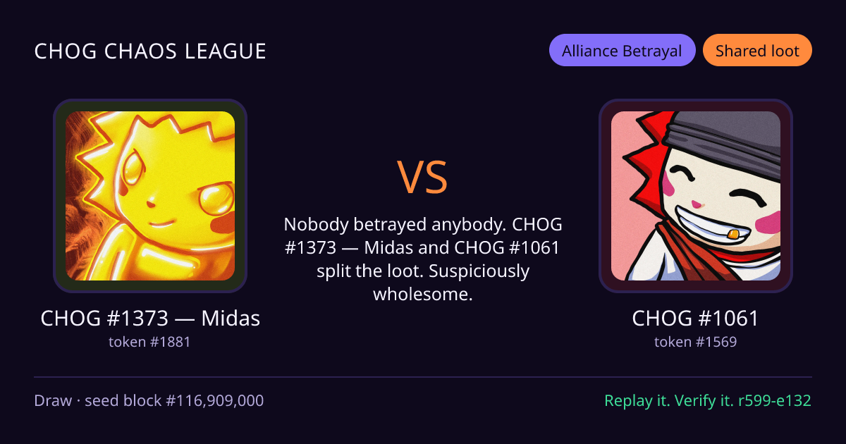 Highlight card: CHOG #1373 — Midas versus CHOG #1061