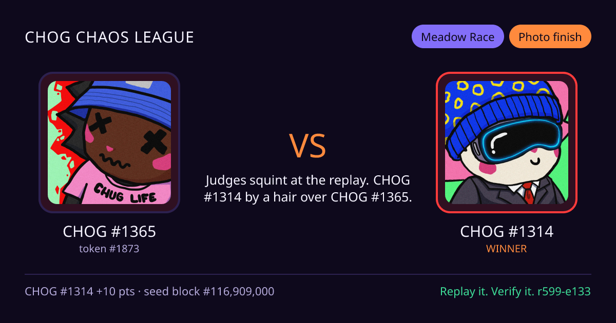 Highlight card: CHOG #1365 versus CHOG #1314