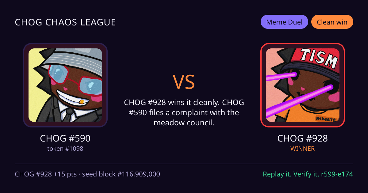Highlight card: CHOG #590 versus CHOG #928