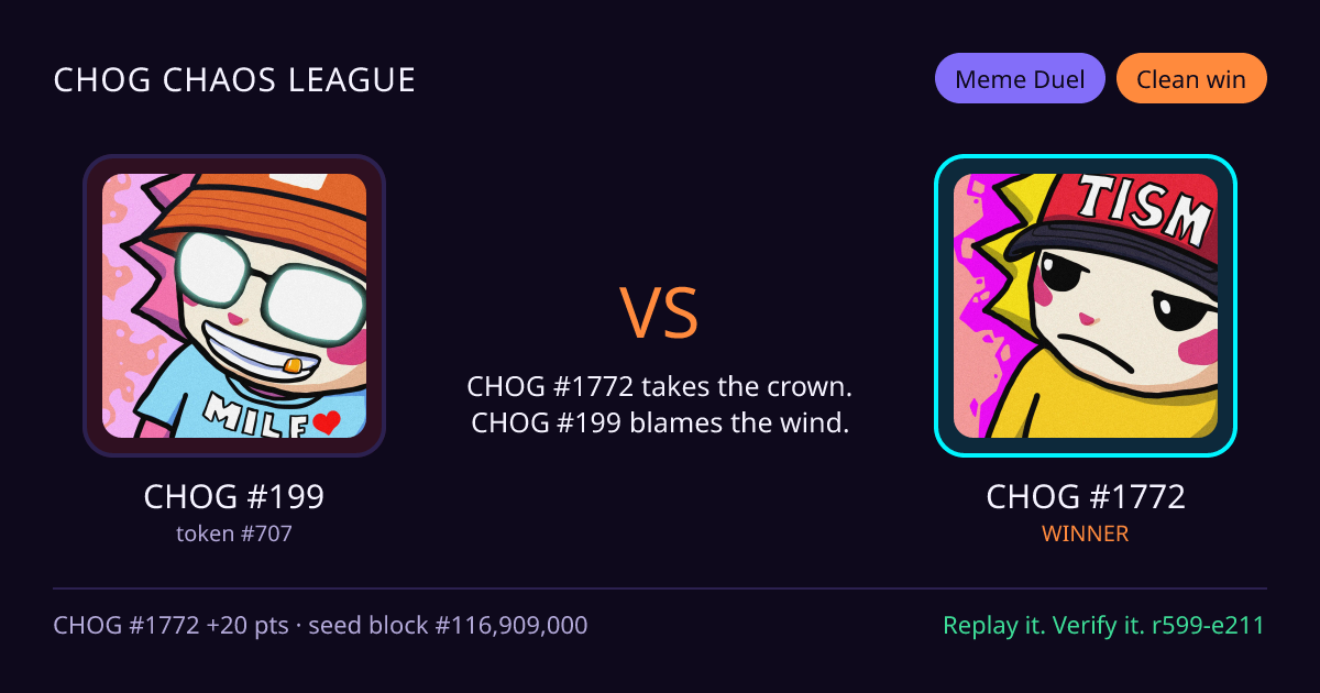 Highlight card: CHOG #199 versus CHOG #1772