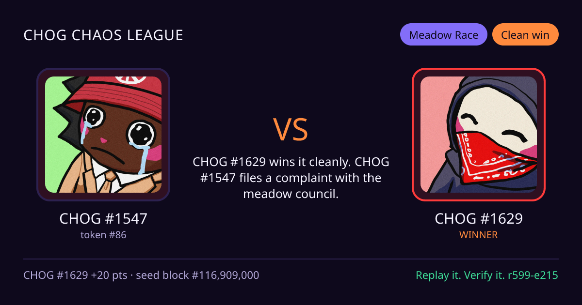 Highlight card: CHOG #1547 versus CHOG #1629