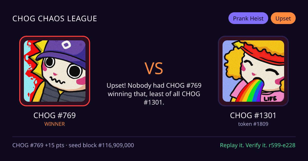 Highlight card: CHOG #769 versus CHOG #1301