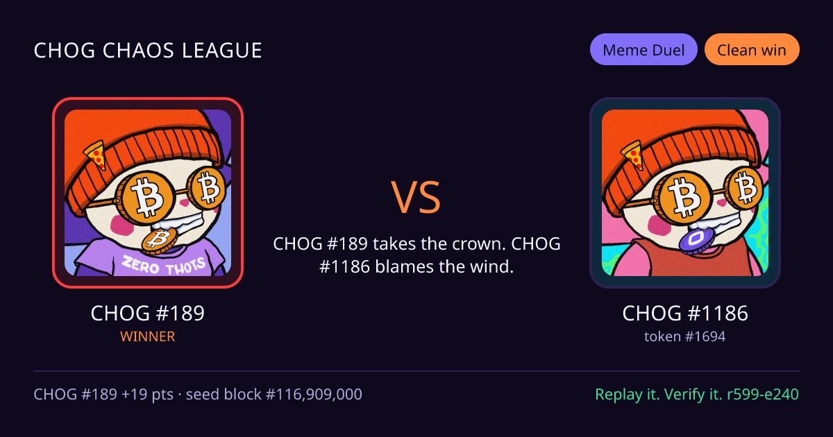 Highlight card: CHOG #189 versus CHOG #1186