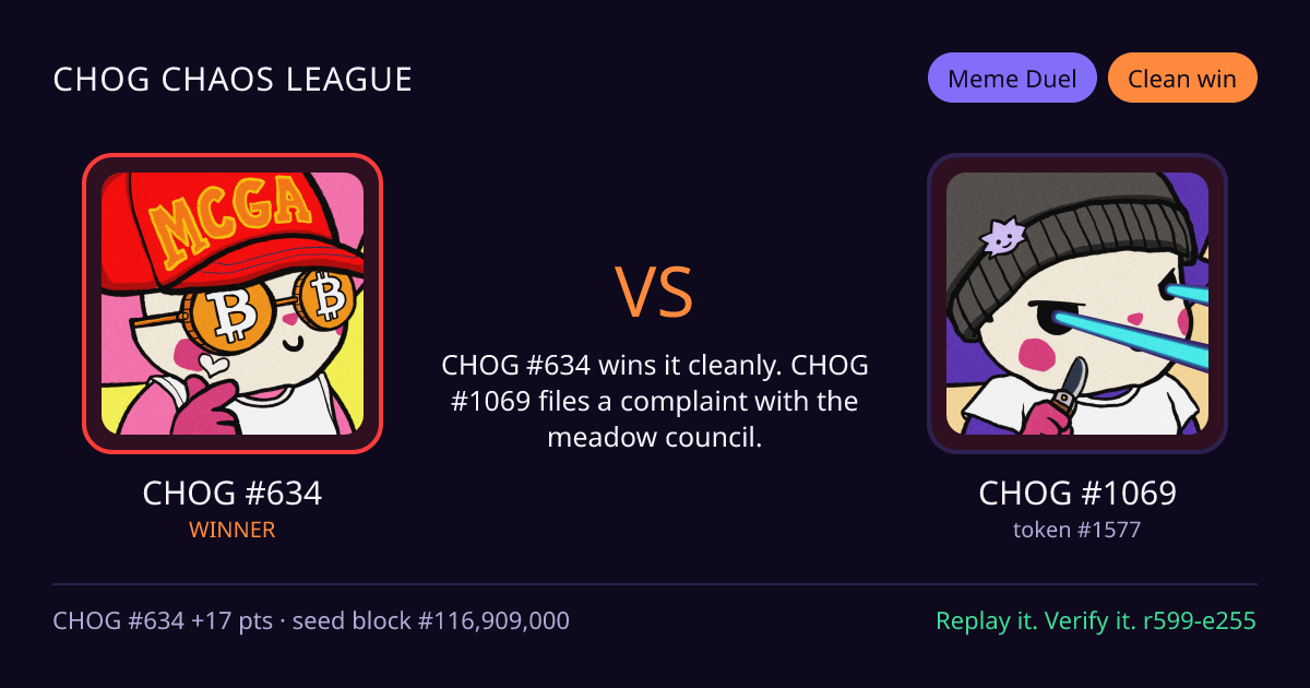 Highlight card: CHOG #634 versus CHOG #1069