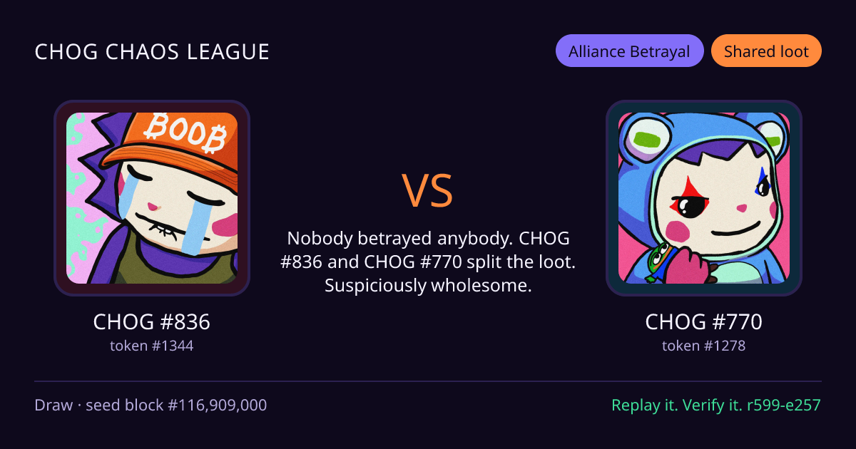Highlight card: CHOG #836 versus CHOG #770