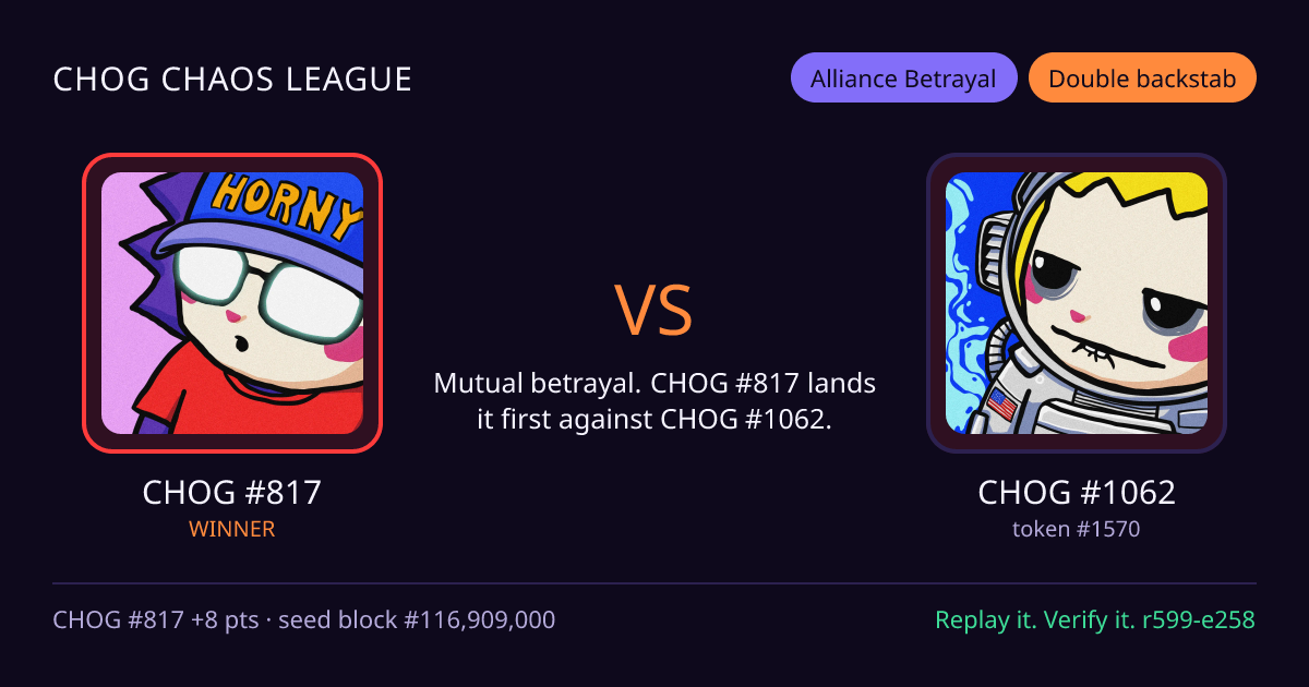 Highlight card: CHOG #817 versus CHOG #1062