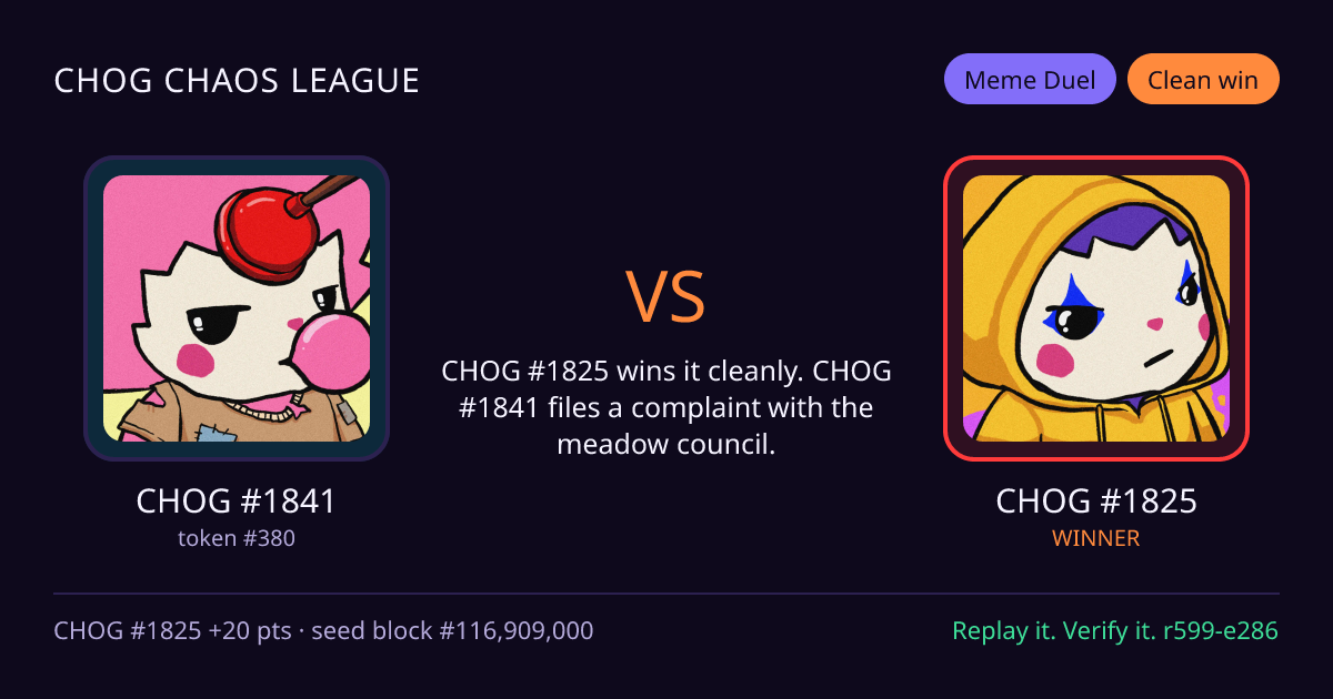 Highlight card: CHOG #1841 versus CHOG #1825