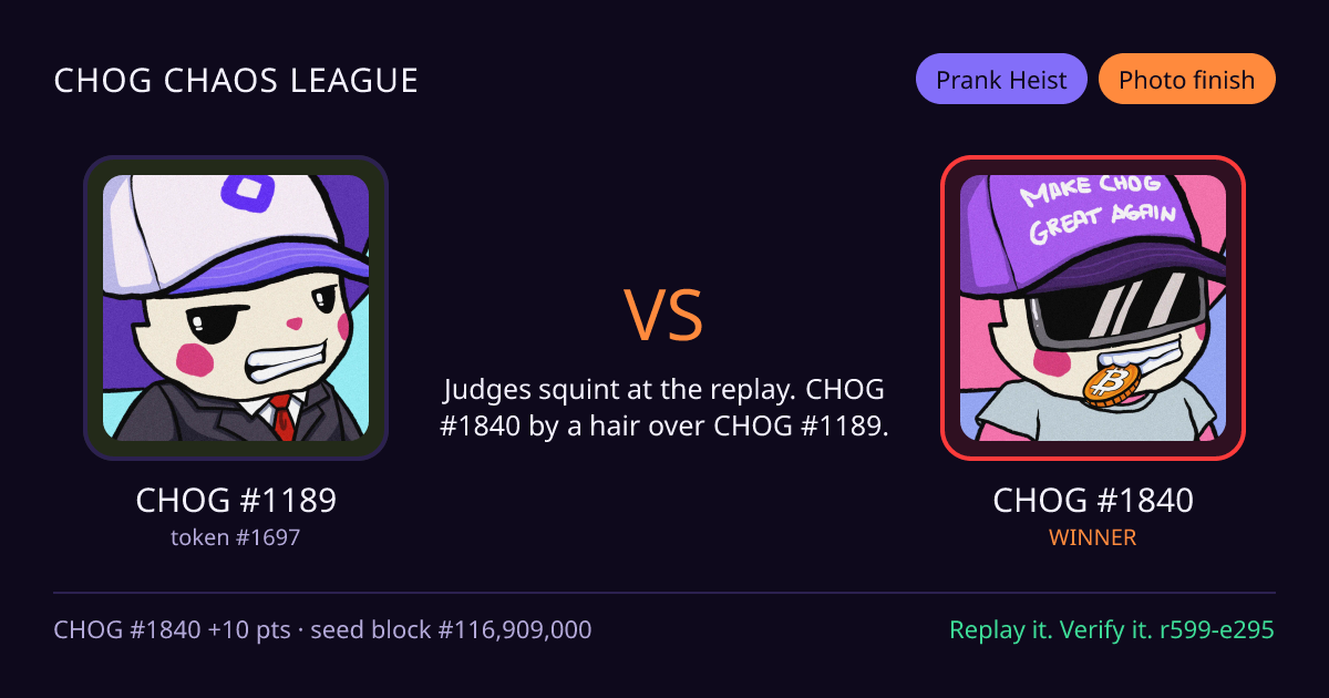 Highlight card: CHOG #1189 versus CHOG #1840