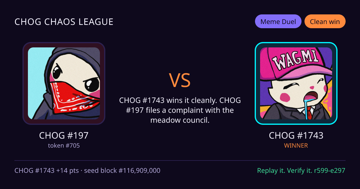 Highlight card: CHOG #197 versus CHOG #1743