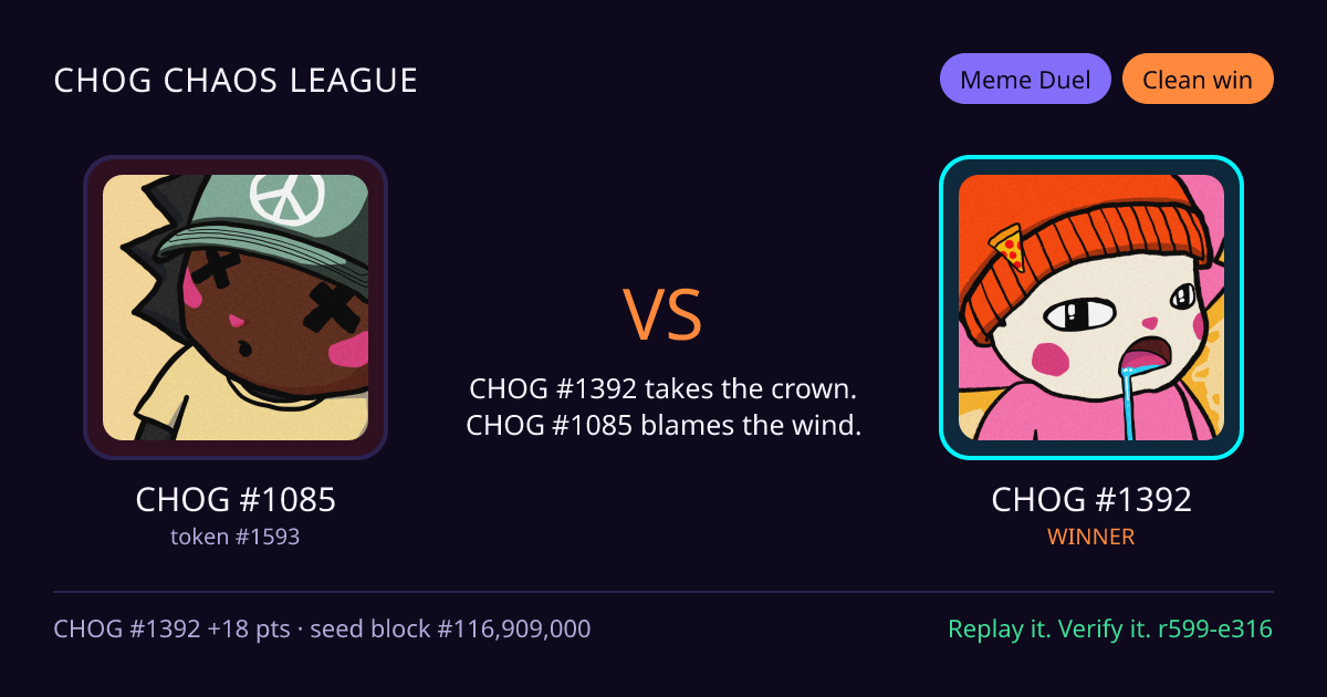 Highlight card: CHOG #1085 versus CHOG #1392