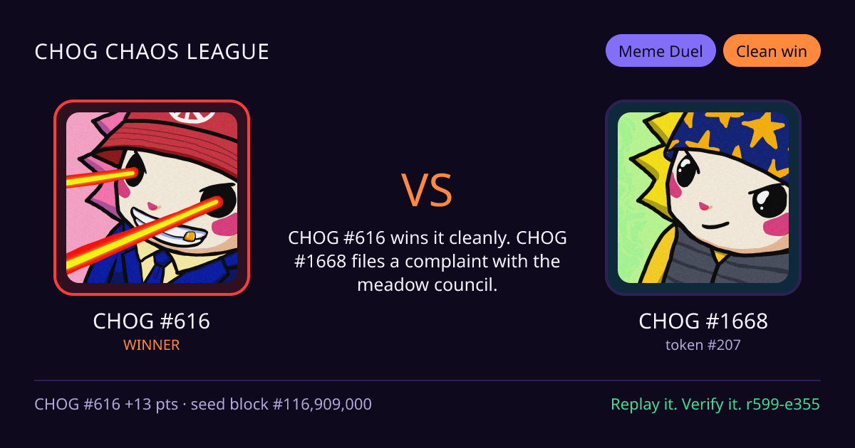 Highlight card: CHOG #616 versus CHOG #1668
