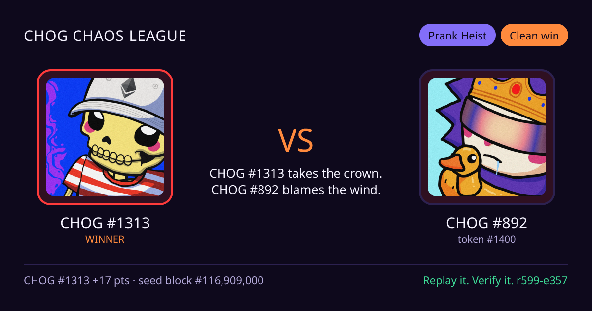 Highlight card: CHOG #1313 versus CHOG #892
