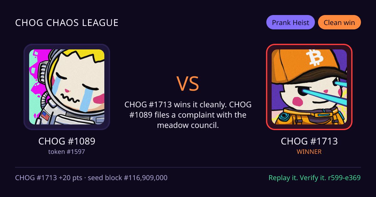 Highlight card: CHOG #1089 versus CHOG #1713