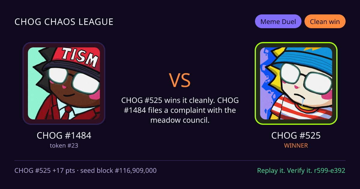 Highlight card: CHOG #1484 versus CHOG #525
