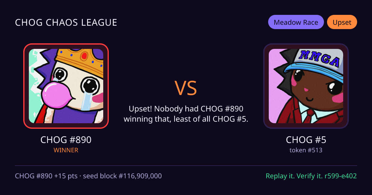 Highlight card: CHOG #890 versus CHOG #5