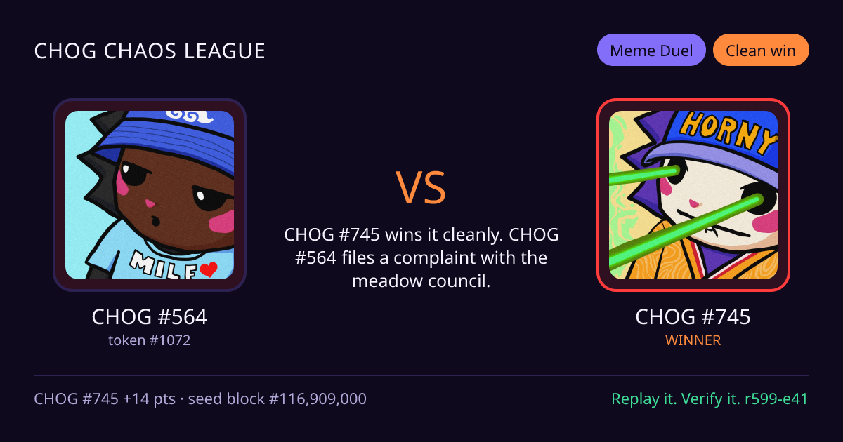 Highlight card: CHOG #564 versus CHOG #745