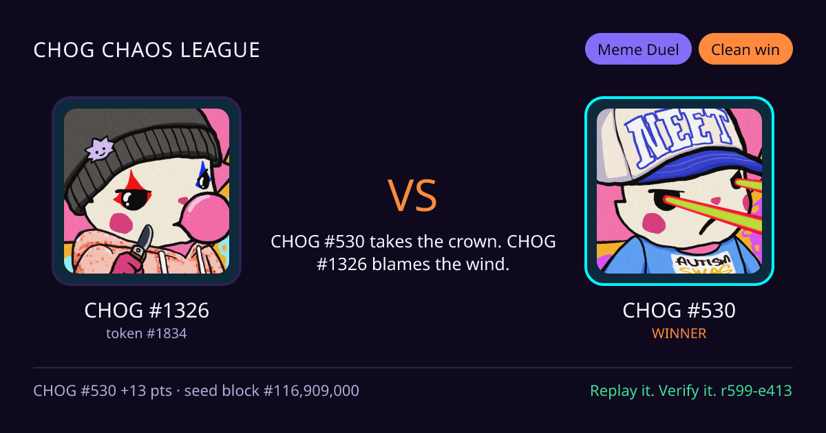 Highlight card: CHOG #1326 versus CHOG #530
