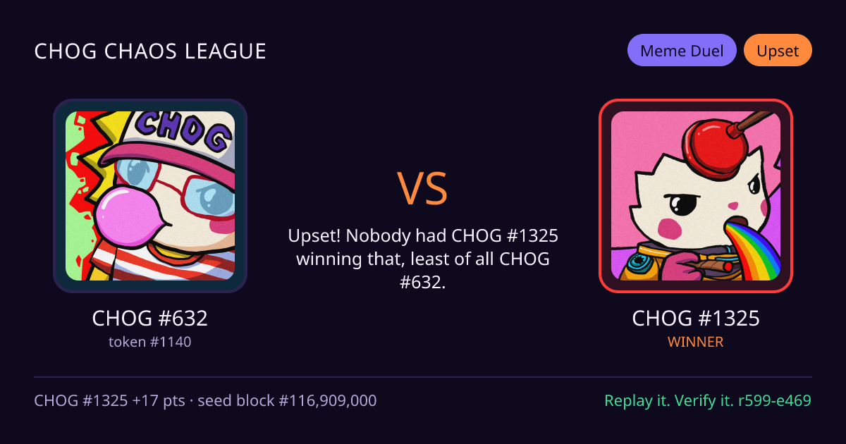 Highlight card: CHOG #632 versus CHOG #1325