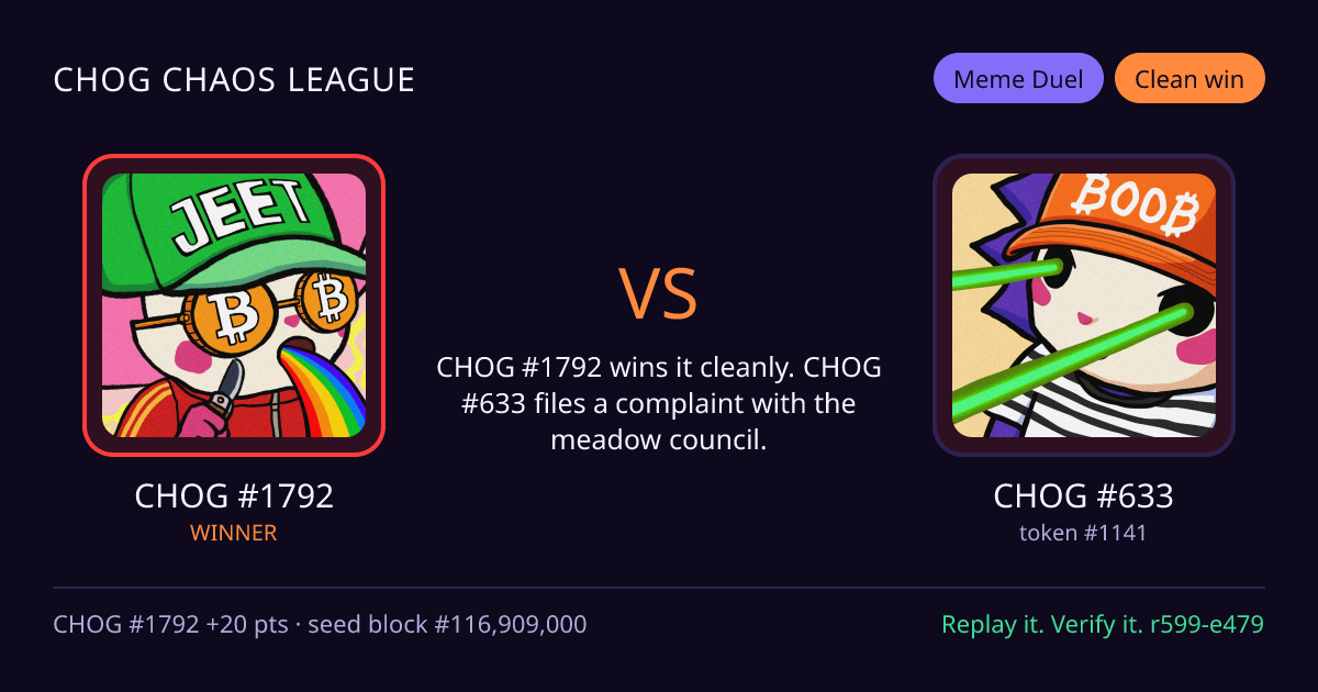 Highlight card: CHOG #1792 versus CHOG #633
