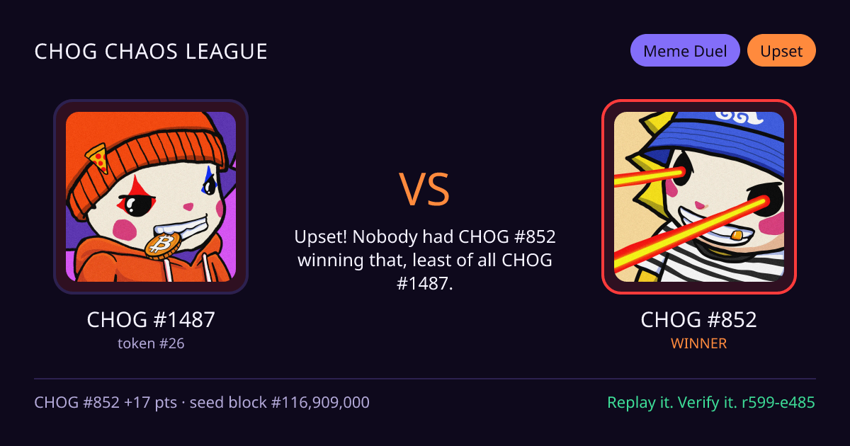 Highlight card: CHOG #1487 versus CHOG #852