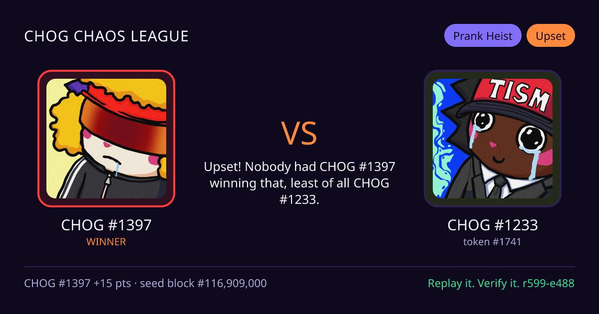 Highlight card: CHOG #1397 versus CHOG #1233