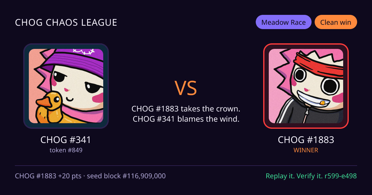 Highlight card: CHOG #341 versus CHOG #1883
