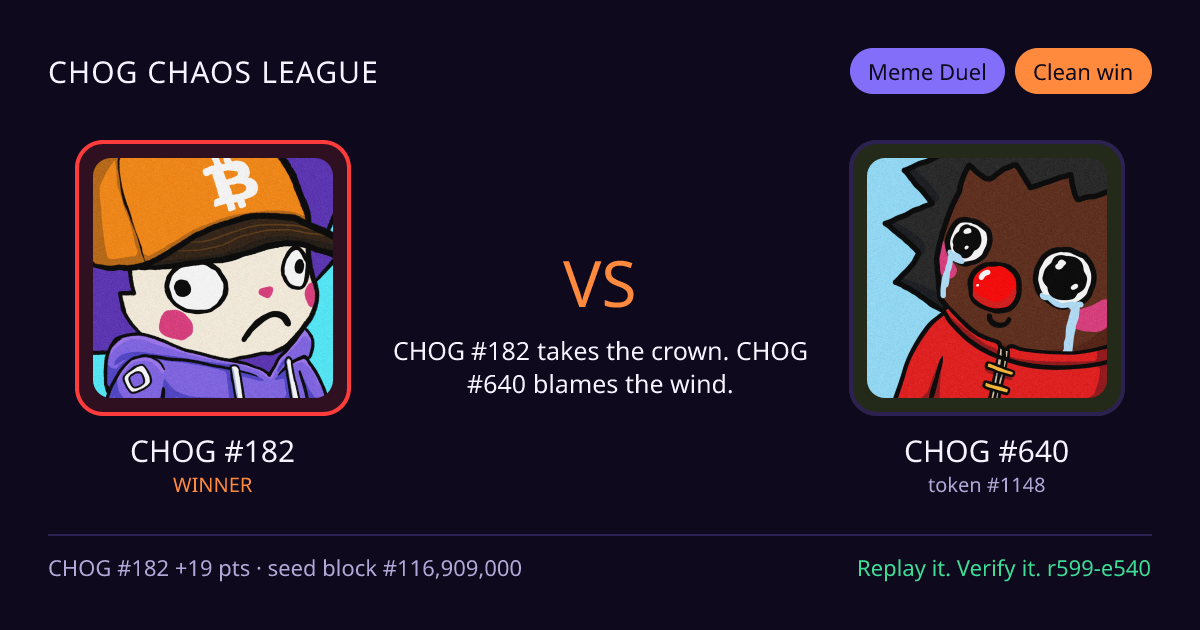 Highlight card: CHOG #182 versus CHOG #640