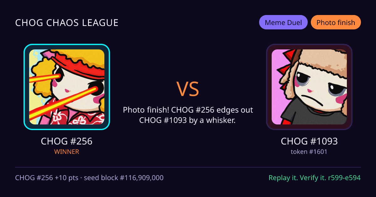 Highlight card: CHOG #256 versus CHOG #1093