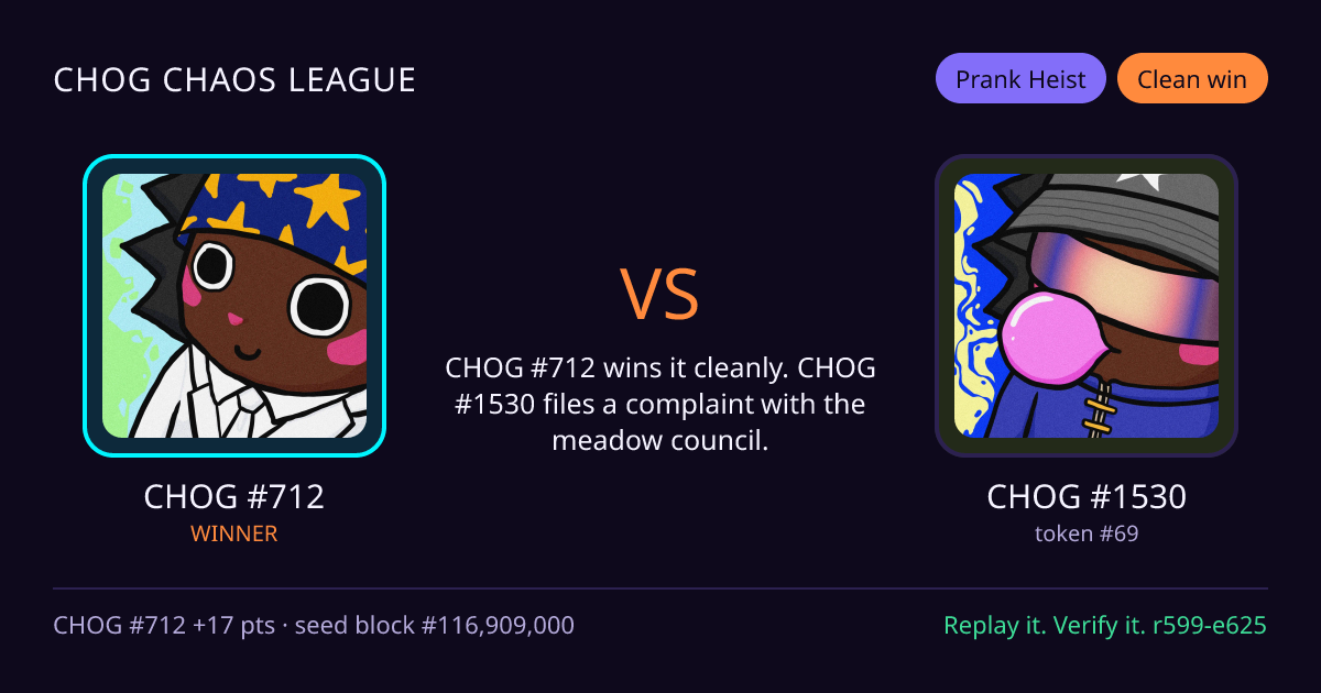 Highlight card: CHOG #712 versus CHOG #1530