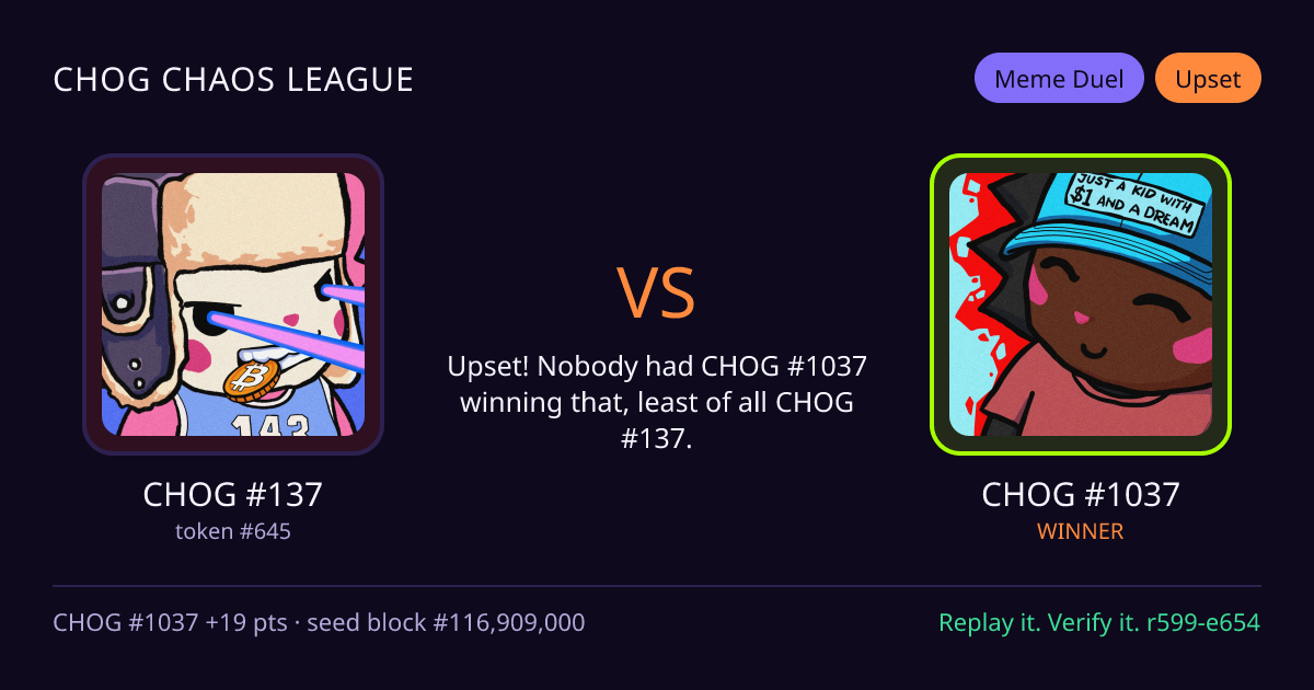 Highlight card: CHOG #137 versus CHOG #1037