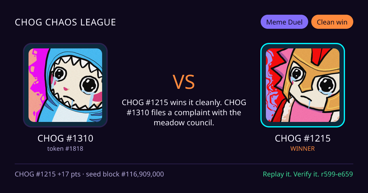 Highlight card: CHOG #1310 versus CHOG #1215