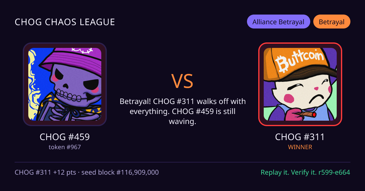 Highlight card: CHOG #459 versus CHOG #311