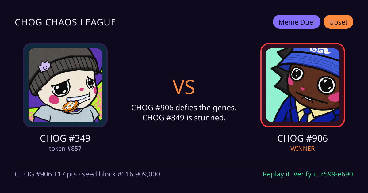 Highlight card: CHOG #349 versus CHOG #906