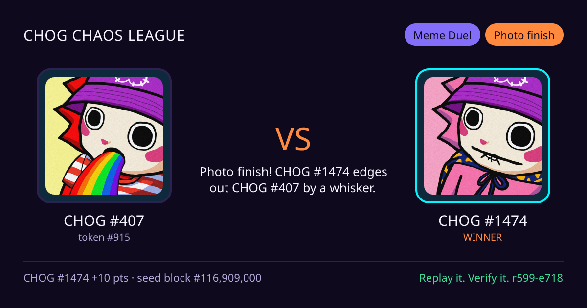 Highlight card: CHOG #407 versus CHOG #1474