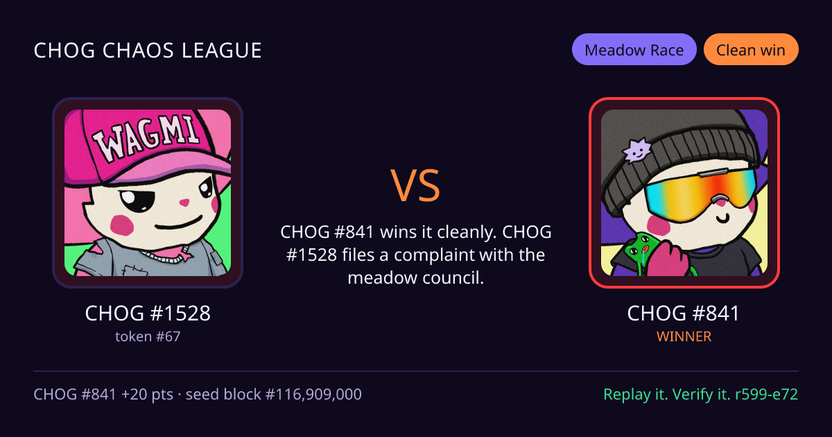 Highlight card: CHOG #1528 versus CHOG #841