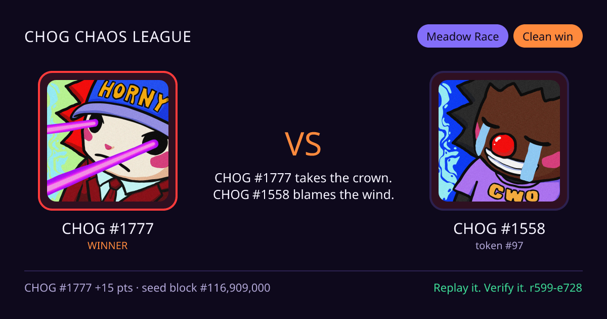 Highlight card: CHOG #1777 versus CHOG #1558
