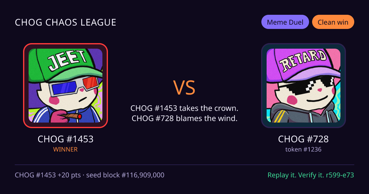 Highlight card: CHOG #1453 versus CHOG #728