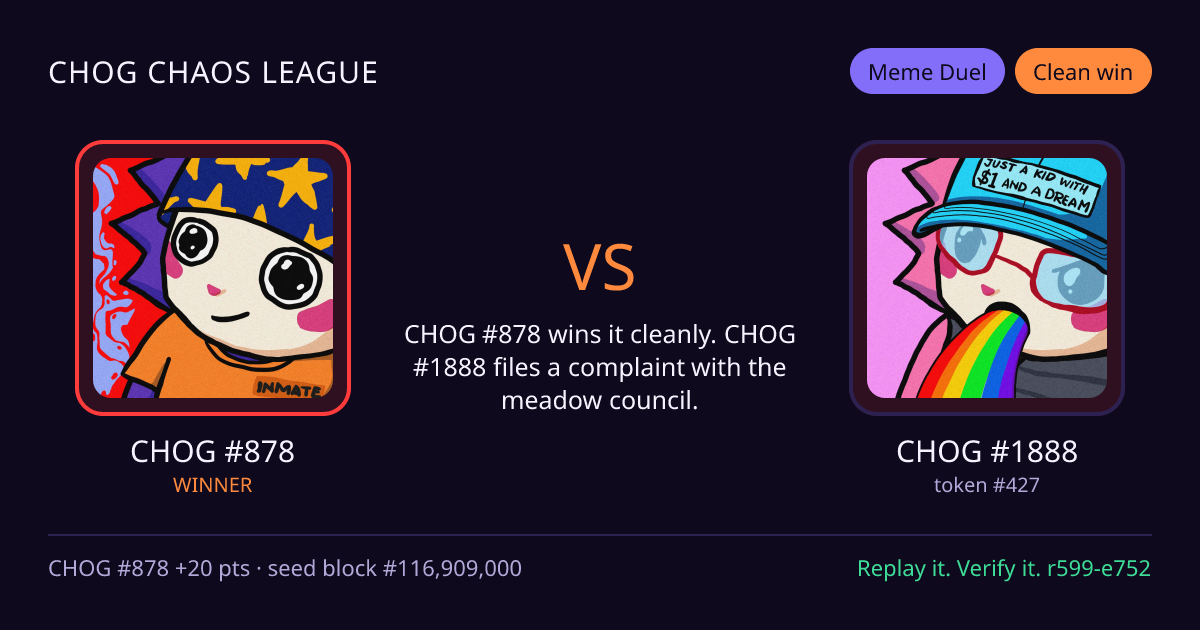 Highlight card: CHOG #878 versus CHOG #1888