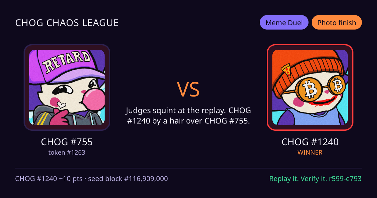 Highlight card: CHOG #755 versus CHOG #1240
