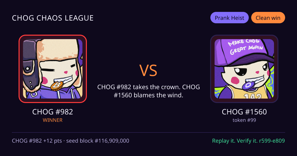 Highlight card: CHOG #982 versus CHOG #1560