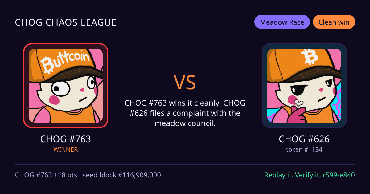 Highlight card: CHOG #763 versus CHOG #626